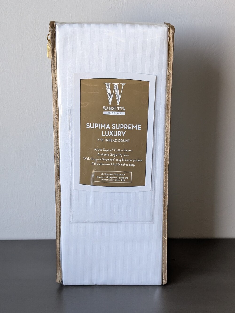 Wamsutta Twin Supima Supreme Luxury 778 Thread Count White Striped Fitted Sheet